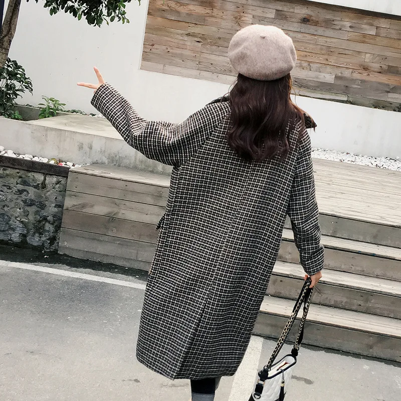

2019 new autumn and winter knee length plaid woolen coat women jackets
