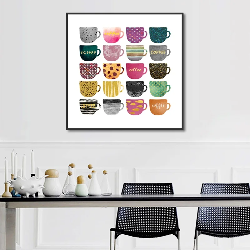 Lienzo Pintura Diferente Bonito Empaquetado Tazas De Cafe De