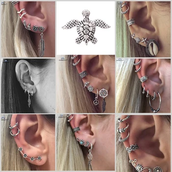 

18 Types Retro Turtle Leaf Ear Piercing Helix Piercing Tragus Fake Nose Ring Star Studs Faux Piercing Oreille Body Jewelry Lot