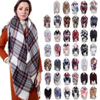 

2019 Cashmere Big Square Towel Mixed Color Checker Skin Scarf Women Winter Warmth Versatile Cape
