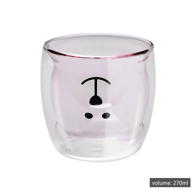 270ml Creative Coffee Mug Double Wall Glass Mugs Cute Cartoon Bear Tea Beer Mug Funny Mug Travel Drinking Glasses Shot Glasses - Цвет: Pink