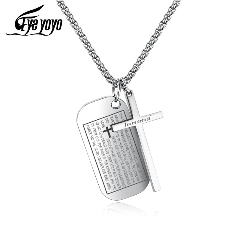 

EyeYoYo Jesus Cross Necklace Bible Titanium Steel Pendant