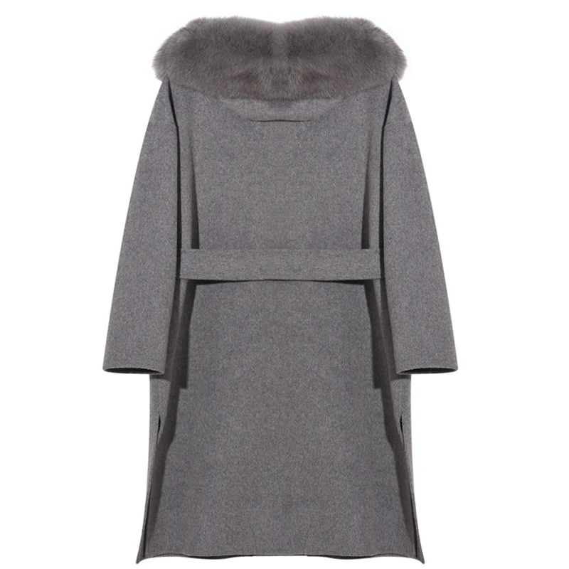 QIUCHEN PJ New arrival high quality cashmere women jacket real fur real fox fur collar Fashion model