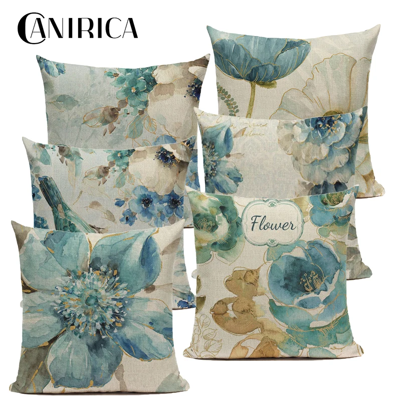 

CANIRICA Decorative Pillows Linen Pillow Cover Living Room Sofa Blue Pillow Cover Nordic Decoration Home Housse De Coussin