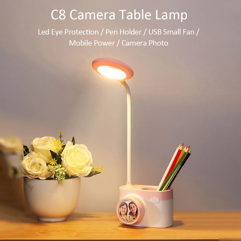 

C8 Camera LEDs Night Light Table Lamp Cameral Photo Reading Eye Care with Pen Holder for Living Room Bedroom Kids led desk lamp