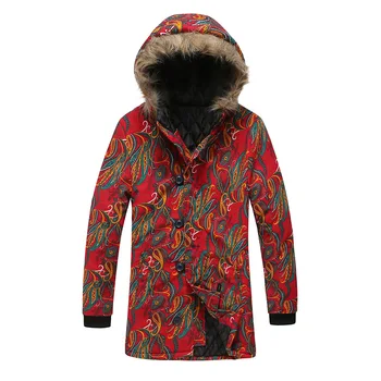 

Vintage Parkas Jackets Men Winter Printed Hooded Cotton Padded Jacket 2019 High Quality Casual Coats Clothing WO043