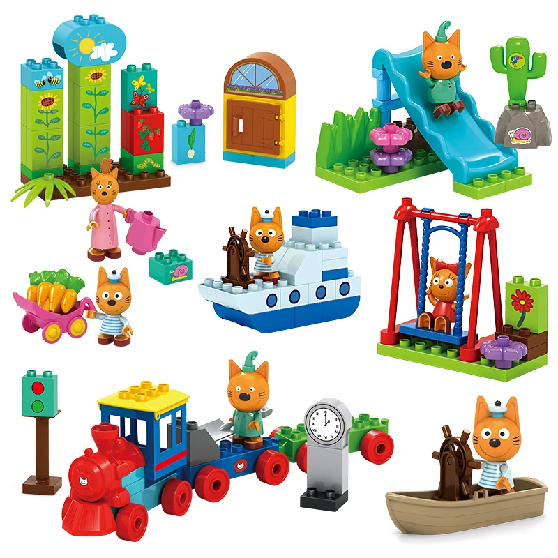 

Genuine Kid E Cats Assembling Building Blocks For Three Happy Cats Cookie Candy Pudding Figures Scenes Toys Child Birthday Gifts