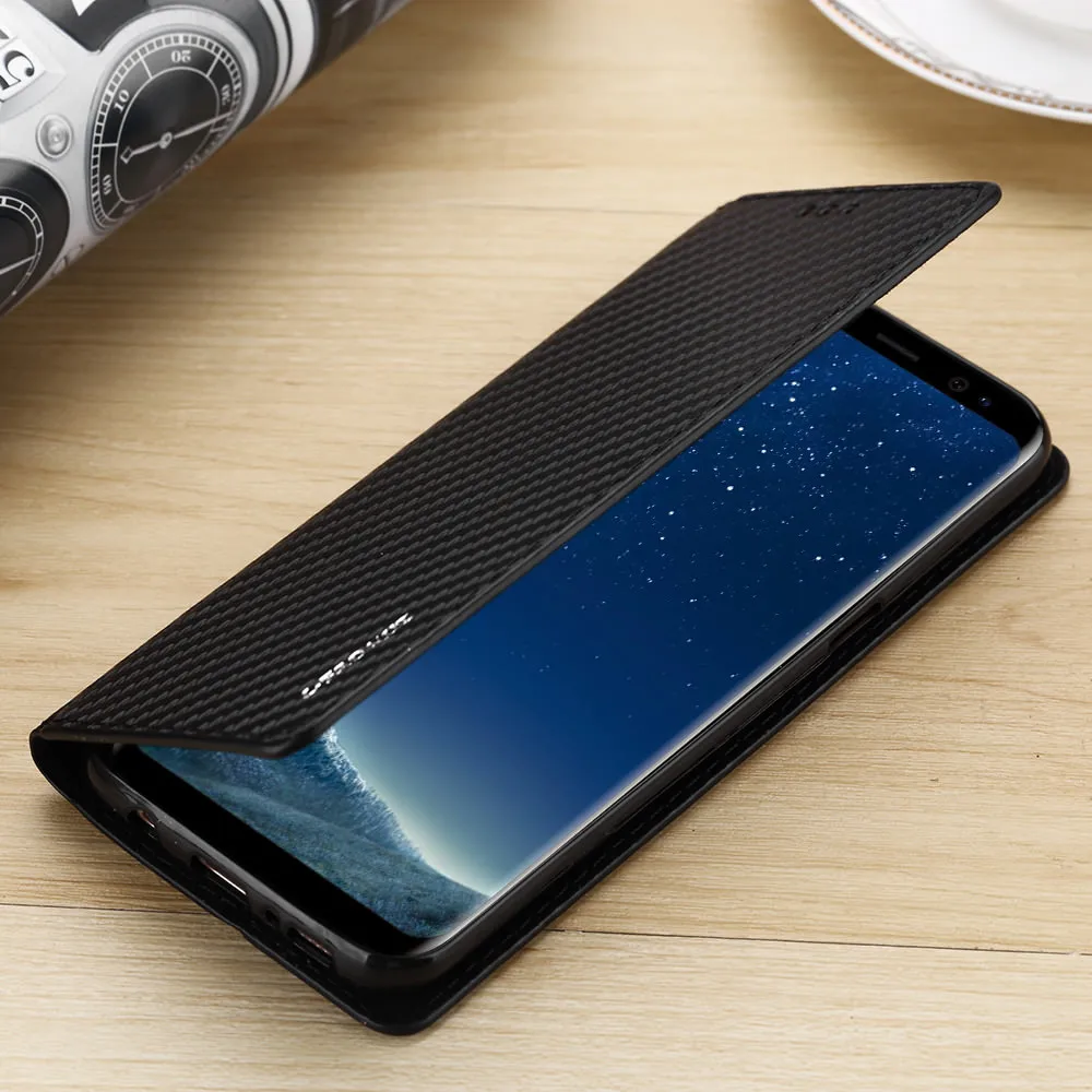 Кожаный чехол книжка из углеродного волокна для Samsung A51 A71 A50 A70 A41 A40 A30 A20E A20