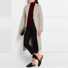Модная однотонная женская Длинная шерстяная смесь Пальто Повседневная кашемировая куртка с поясом двубортные тонкие женские пальто