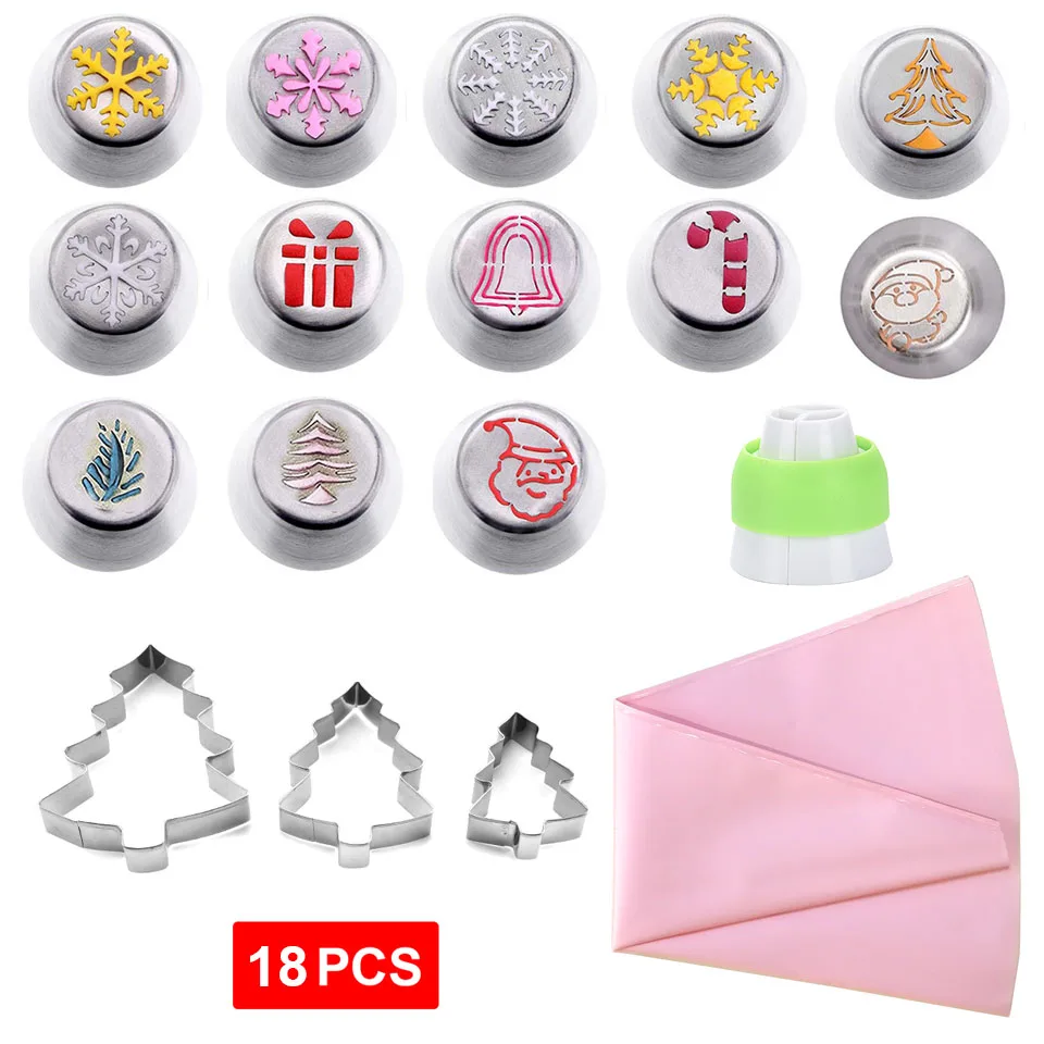 6-18Pcs Stainless Steel Pastry Nozzles for Cream with Pastry Bag Christmas Icing Piping Nozzles Cake Decorating Pastry Tools - Цвет: 18 Pcs pink