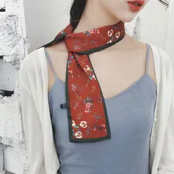 Атласная шелковая маленькая лента шарф цветочный принт полосатый хиджаб шарф платок женский элегантный ретро Шея Одежда Офисный шарф