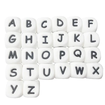 

100Pc/Bag Silicone Letter Beads For Insert Name On Pacifier Chain Clips 12Mm Chewing Alphabet Beads For Baby Necklace Teethers