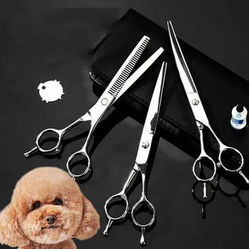 

7 Inch Professional Dog Grooming Scissors, Straight, Curved, Chunker Grooming Shears for Dogs, Cats, and More Pets, Lightweight