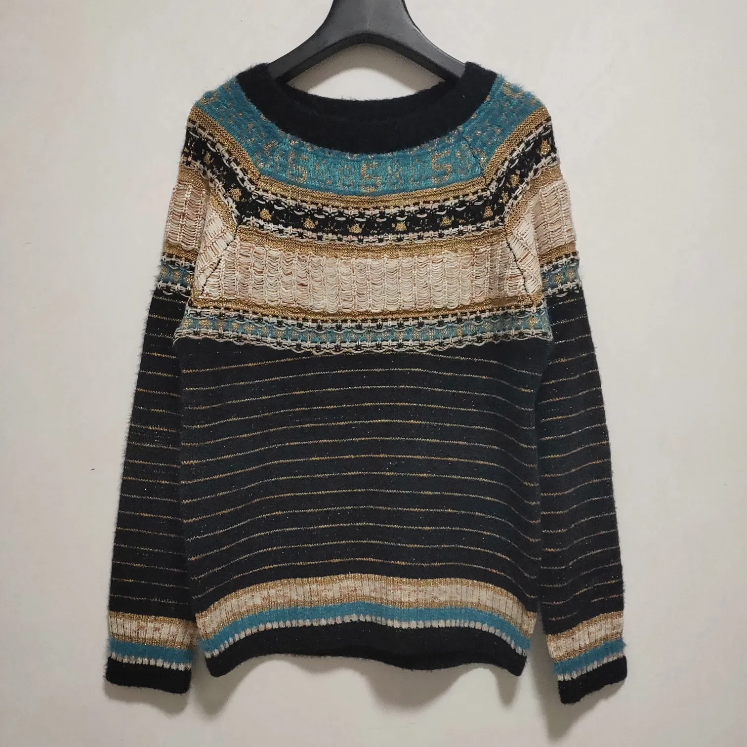 women's autumn Taiwan Knitting 2-piece gold thread long sleeve sweater totem Egyptian miniskirt
