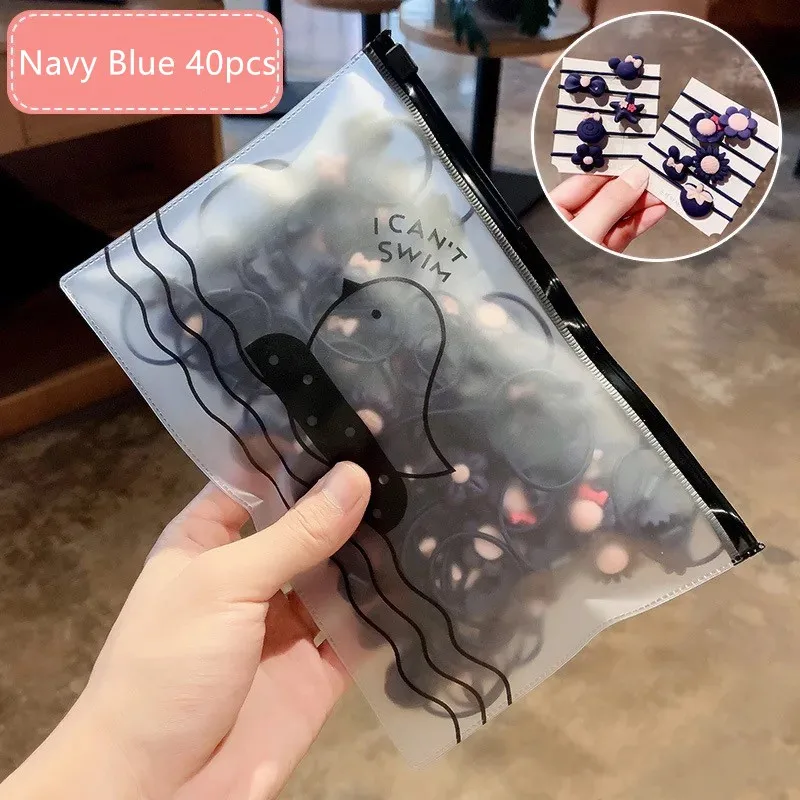 Navy Blue 40pcs 40/50 шт./пакет стильная футболка с изображением персонажей видеоигр эластичные резинки для волос, резинки Цветочные резинки для волос аксессуары для девочек резинки для волос резинки резинка для волос - Цвет: Navy Blue 40pcs