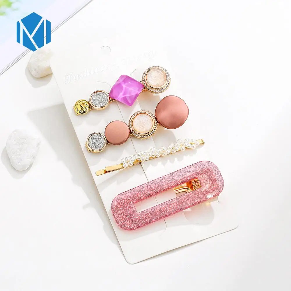 4pcs acrylic pink M MISM INS Круглый корейский Кристалл Сплав заколки для волос Макарон цвет заколки BB шпильки Заколки для женщин обувь девочек аксессуары для волос - Цвет: 4pcs acrylic pink