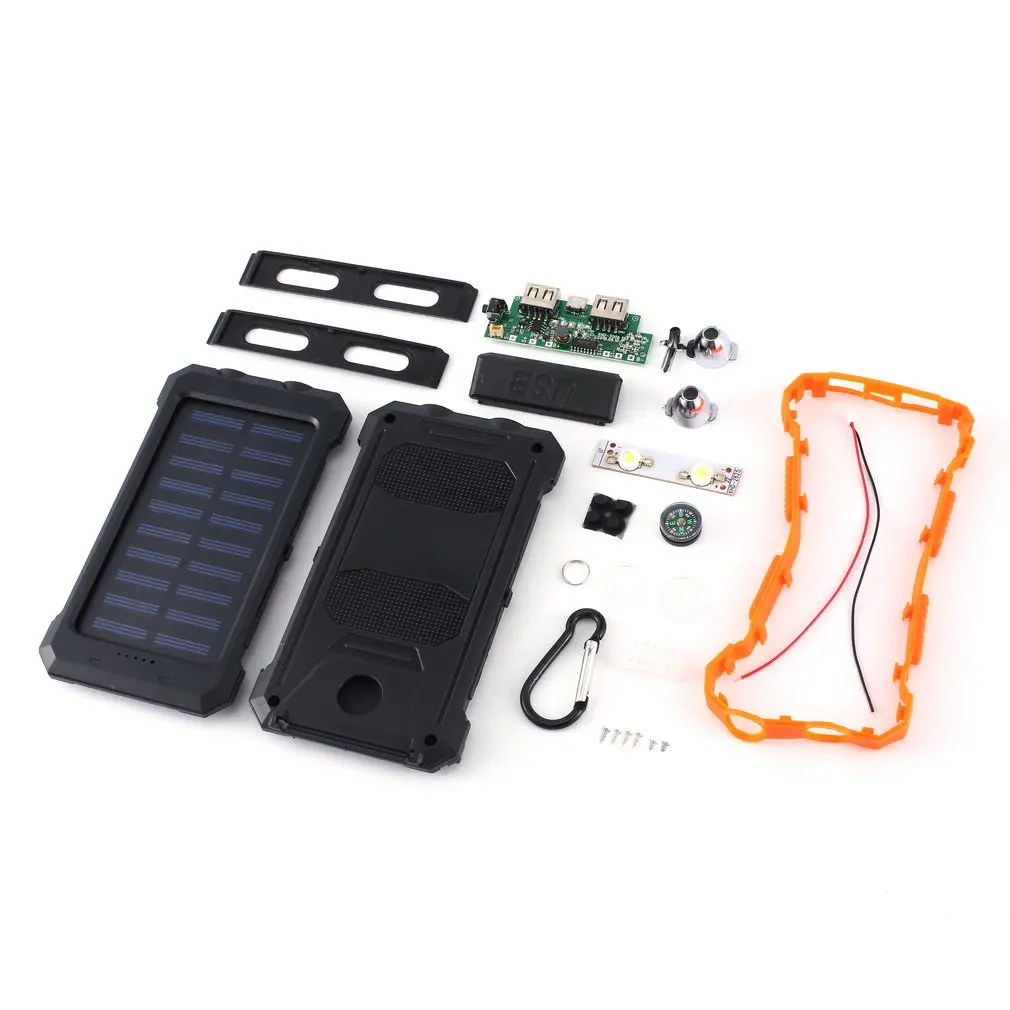 

DIY Solar Power Bank Case 2 USB Ports External Charger Powerbank Case for Emergency Outdoor Camping Travel with Compass