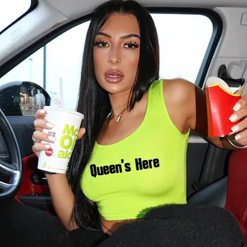 

BKLD 2020 New Fashion Letter Print Vest Hot Summer Casual Sleeveless Gym Tank Tops Neon Color Sexy Short Women Fitness Crop Tops
