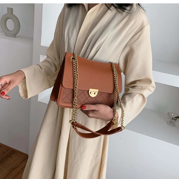 Элегантная женская клетчатая сумка, модная Новая высококачественная кожаная женская дизайнерская сумка с замком и цепочкой, сумка через плечо