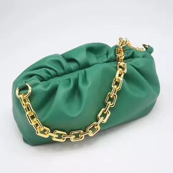 

New fashion women's leather handbag high quality thick metal shoulder bag