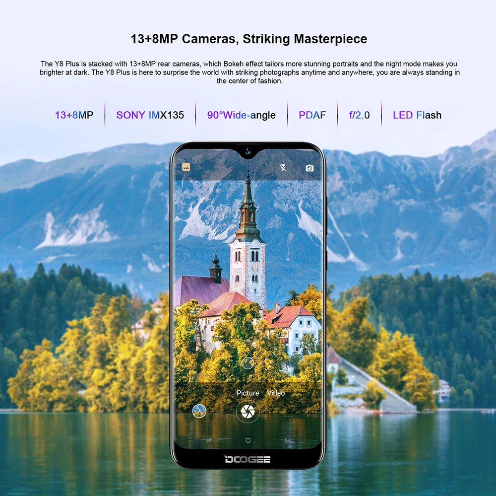 DOOGEE Y8 Plus, Android 9,0, FDD LTE, 6,21 дюймов, 19:9, экран капли воды, смартфон MTK6761, 3 Гб ОЗУ, 32 Гб ПЗУ, 4000 мАч, две sim-карты, МП