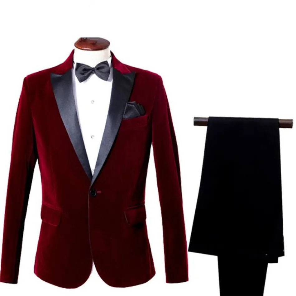 New Fashion Red Blue Men Suit Lapel Suits for Custom Terno Slim Groom 2 Piece Wedding (Jacket+Pants) N156 | Мужская одежда