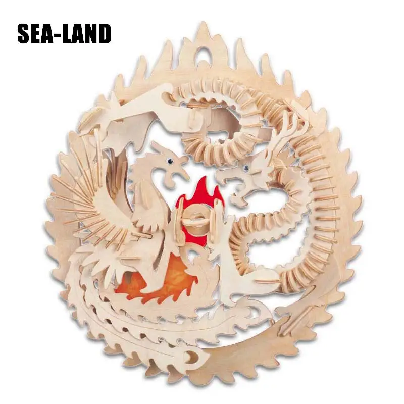 lucky dragon and phoenix wooden puzzle