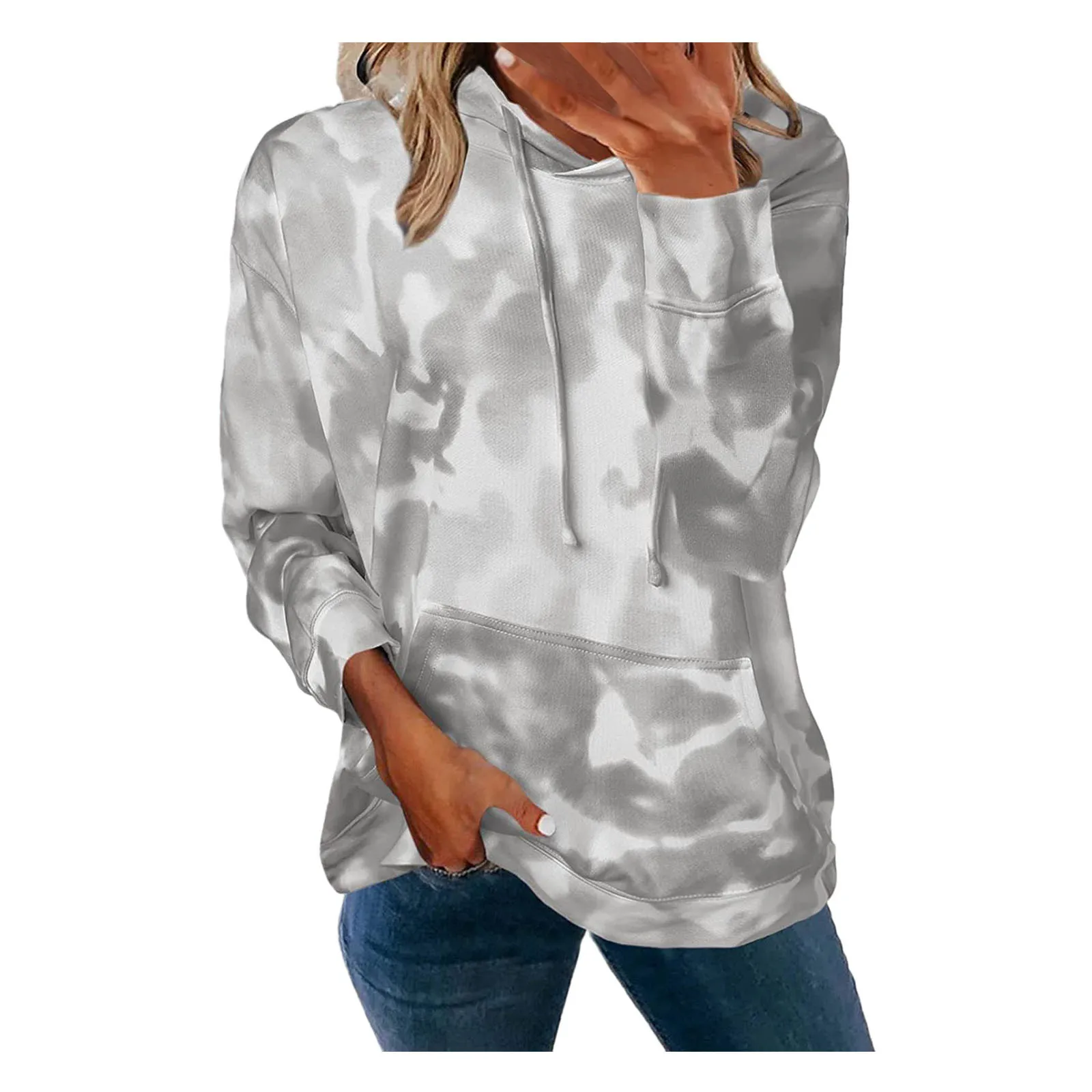 Women's Tie-dye Print Hoodies Long Sleeve Pocket Sweatshirts Spring Autumn Casual Loose Hooded Pullover Top Ropa Mujer#fs 1