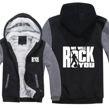 

ROCK Queen Band Hoodies Men Pullover Wool Liner Queen Band Sweatshirts We will Rock you Hoody