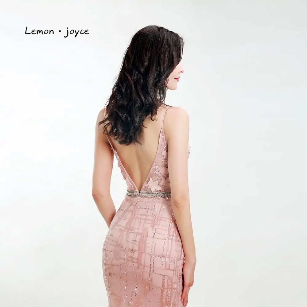 Lemon joyce розовые вечерние платья Длинные сексуальные с открытой спиной с v-образным вырезом Вечерние платья Русалка robe de soiree