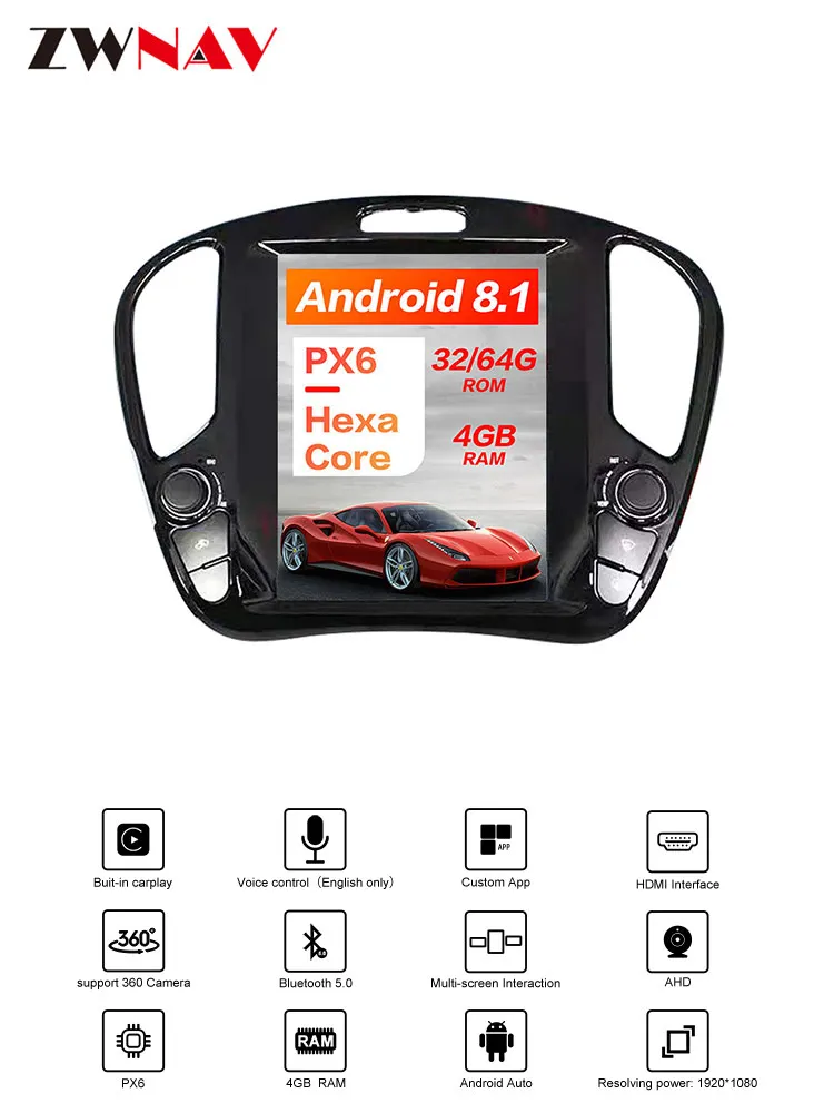 Discount Tesla style 4GB RAM Android 8.1 PX6 Car GPS Navigation For Nissan Juke 2010+Auto head unit Multimedia Player radio tape recorder 7