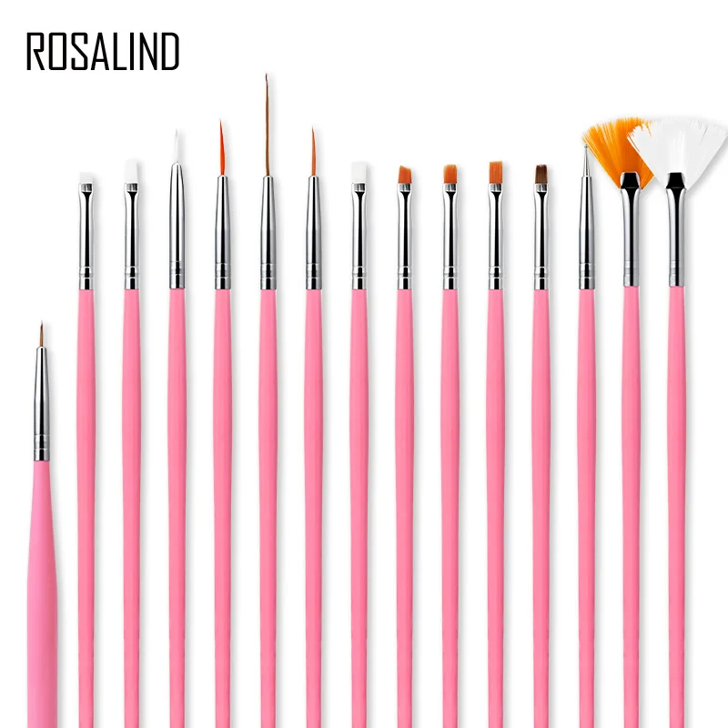 

ROSALIND 15 Pcs/Set Nail Brushes for Manicure Design Tool Set 3D Gel Acrylic Brushes Liner Pen Nail Art Brush For Nails Design