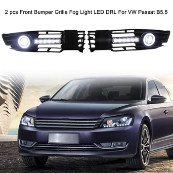 

1Pair of Front Bumper Grille Fog Light LED DRL Turn Signal Lamp Fog Light Cover Grille Grill For VW Passat B5.5 2001-2005