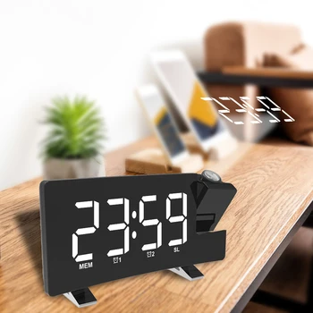 

Snooze Alarm Clock Timer Rotating Backlight Projector Digital LED Clock FM Radio USB Projection Backlight