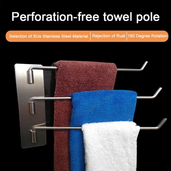 

Bathroom Pendant Silver 3 Layers Sturdy Stainless Steel Easy Install Punch Free 180 Degree Rotating Large Capacity Towel Rack