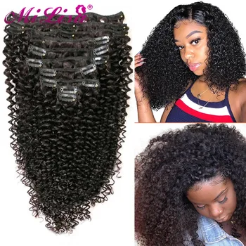 

Afro Kinky Curly Clip In Human Hair Extensions Brazilian Clip-Ins Full Head 8 Pcs/Set 120G Remy Hair Mi Lisa Nautral Color 3B 3C