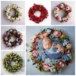 Newborn Photography Props 50cm Artificial Flower Wreath Baby Photo Shoot Props Fotografia Acessorio Christmas Wedding Decoration