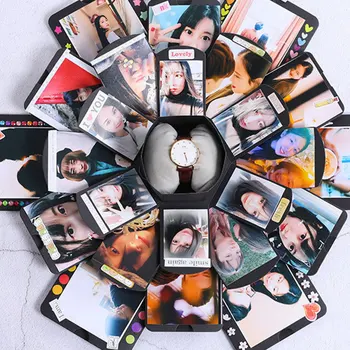

Creative Explosion Photo Album Bomb Box Finished DIY Scrapbook Hexagonal Love Note Exploding Box Birthday Surprise Gift