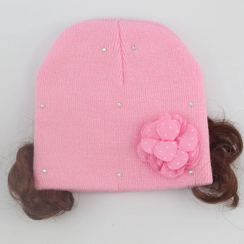 1 шт., зимняя Горячая Распродажа, новая модная шапка, милый парик с цветком для волос, детская шапка, теплая вязаная шапка с цветочным рисунком