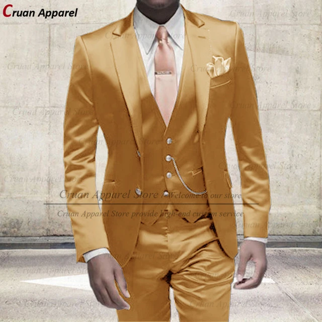 Traje dorado brillante de lujo para hombre, conjunto ajustado novio, vestido de boda, esmoquin, azul, pantalones, 2022 _ - AliExpress Mobile