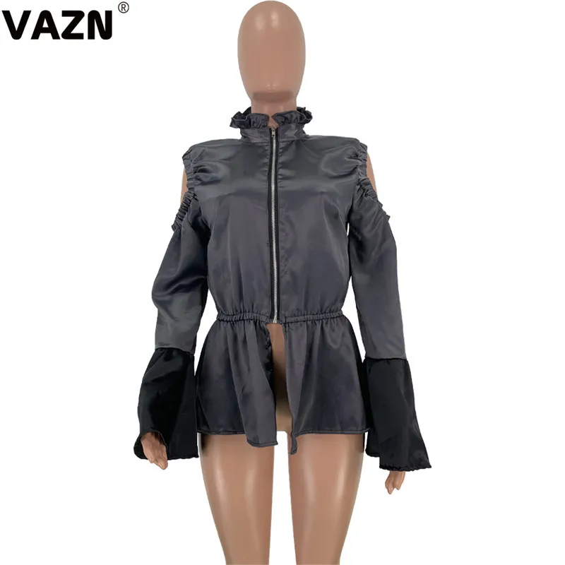 VAZN новая однотонная пышная Сексуальная Женская Весенняя футболка с длинным рукавом и круглым вырезом Normcore футболка Офисная Женская одежда для работы Футболка