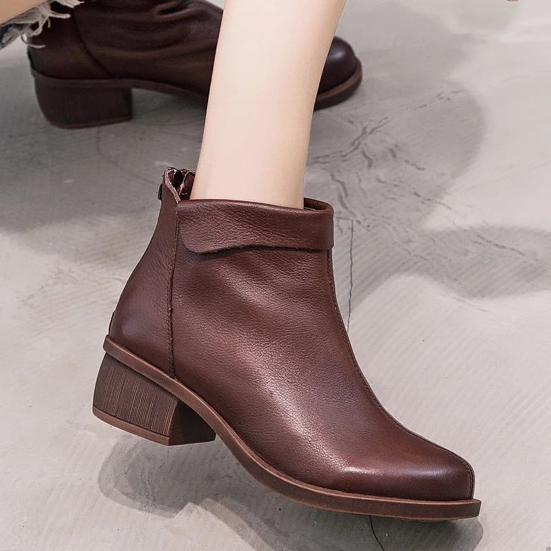 GKTINOO Genuine Leather Shoes Women Boots 2021 Autumn Winter Vintage
