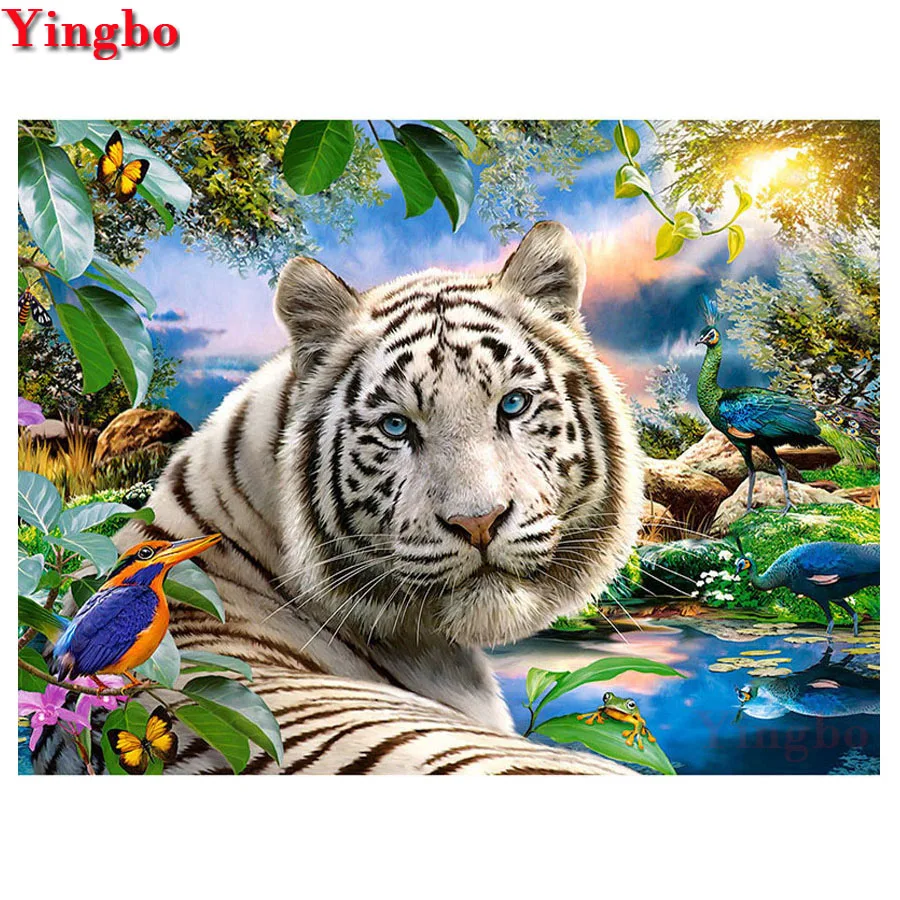 Diamond embroidery Tiger and peacock 3d full picture of rhinestones with diamonds needlework diamond paint painting | Дом и сад