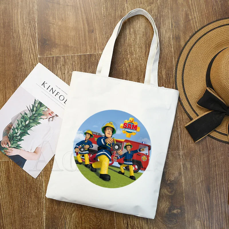 

Fireman Sam Ladies Handbags Cloth Canvas Tote Bag Shopping Travel Women Eco Reusable Shoulder Shopper Bags Bolsas De Tela