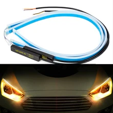 2x ультратонкие автомобильные DRL 30 45 60 см светодиодный дневные ходовые огни Светодиодный белый указатель поворота желтая направляющая лента для сборки фар