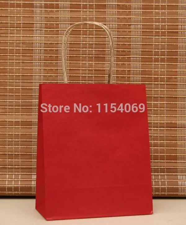 

Free Shipping 20pcs/lot Red Paper Bag 18x15x8cm Small Jewelry Snacks Gifts Packaging Bag Kraft Paper Gift Bags With Handle