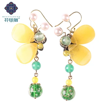 

Yellow J ade Petal Green Glass Bead Dangle Earring Pink Shell Bead Fashion Ethnic Handmade Female Accessories Woman EZ-18058