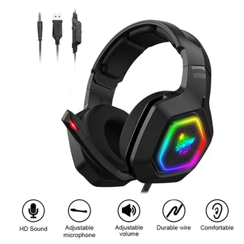 

K10 3.5mm Wired Headphone RGB Lighting Audio Music Over-Ear Gaming Headset with Microphone for Computer PC Laptop