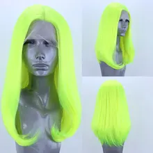 Bombshell зеленый короткий прямой Боб ручная вязка синтетический парик на кружеве бесклеевой термостойкие волокна волос Средняя часть для женщин