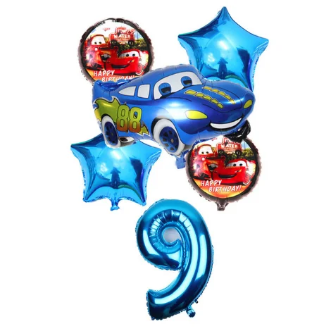 6 шт./лот, воздушные шары из фольги с изображением мультяшной машины, молнии, 32 дюйма, Красный Цифровой шар, декор для дня рождения, детские игрушки - Цвет: 6pcs